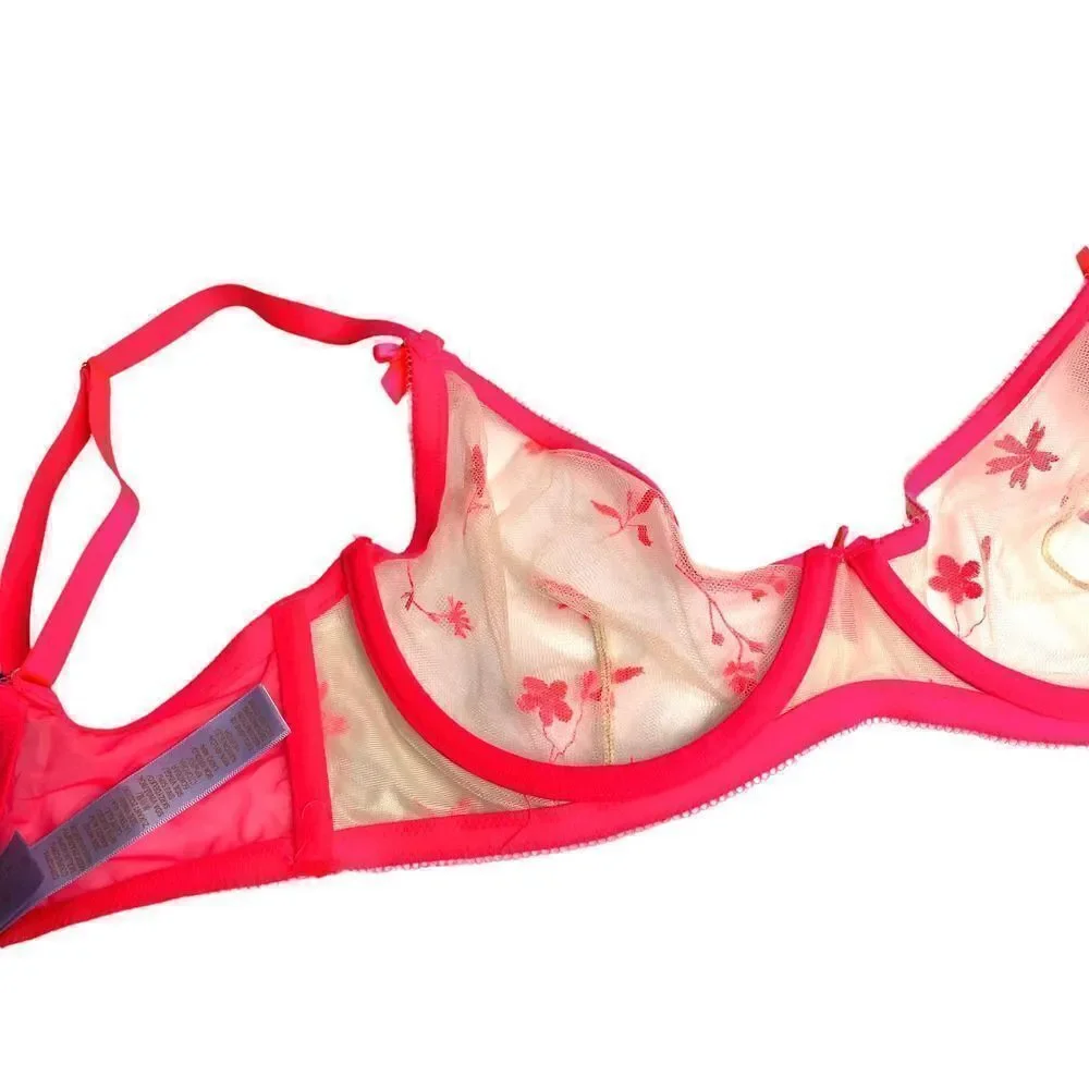 Savage x Fenty Foiled Sprigs Embroidered Unlined‎ Bra Sz 34D